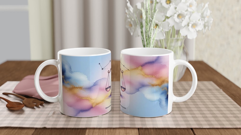 Libra Zodiac Sign Watercolour Mug - Harmonious Diplomatic Fair-Minded