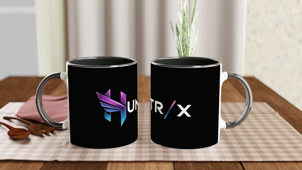 Gaming Mug | Huntr/x Logo Design | Sci-Fi Gamer Gift for Him | Futuristic Purple and Blue Geometric Mug — view 9