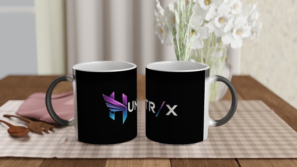 Gaming Mug | Huntr/x Logo Design | Sci-Fi Gamer Gift for Him | Futuristic Purple and Blue Geometric Mug — view 3