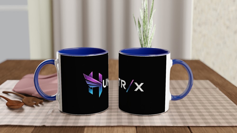 Gaming Mug | Huntr/x Logo Design | Sci-Fi Gamer Gift for Him | Futuristic Purple and Blue Geometric Mug — view 4