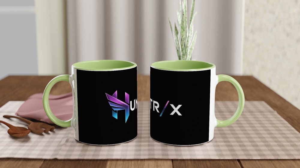 Gaming Mug | Huntr/x Logo Design | Sci-Fi Gamer Gift for Him | Futuristic Purple and Blue Geometric Mug — view 5