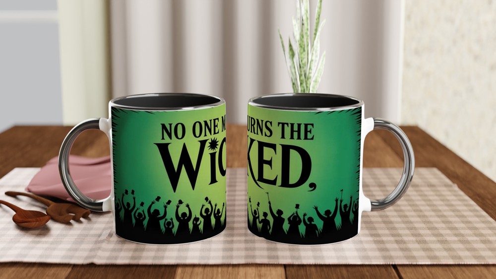 Wicked Mug | No One Mourns the Wicked Song Quote | Musical Theatre Gift | Elphaba Silhouette Present for Theatre Lovers — view 9