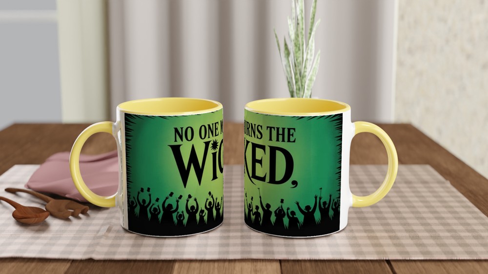 Wicked Mug | No One Mourns the Wicked Song Quote | Musical Theatre Gift | Elphaba Silhouette Present for Theatre Lovers — view 8