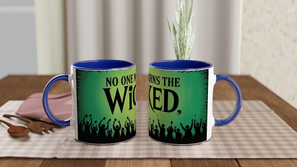 Wicked Mug | No One Mourns the Wicked Song Quote | Musical Theatre Gift | Elphaba Silhouette Present for Theatre Lovers — view 4