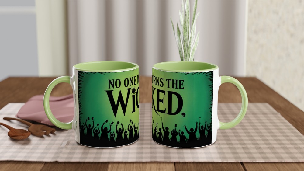 Wicked Mug | No One Mourns the Wicked Song Quote | Musical Theatre Gift | Elphaba Silhouette Present for Theatre Lovers — view 5