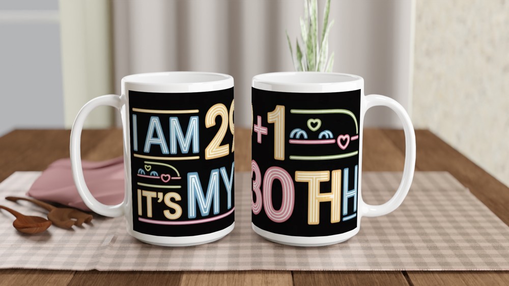 I Am 29+1 It's My 30th Birthday Funny Neon Style Mug — view 2