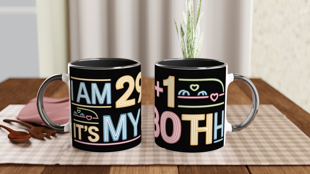 I Am 29+1 It's My 30th Birthday Funny Neon Style Mug — view 9