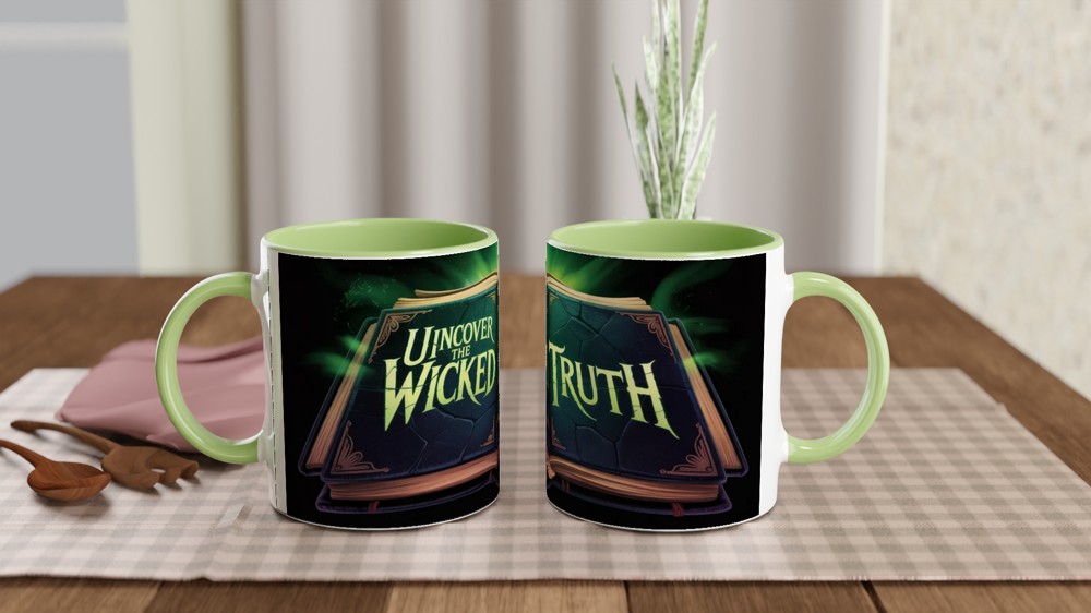 Wicked Spellbook Mug | Forbidden Grimoire Design | Musical Theatre Gift | Green Magic Wrap Around Mug — view 5