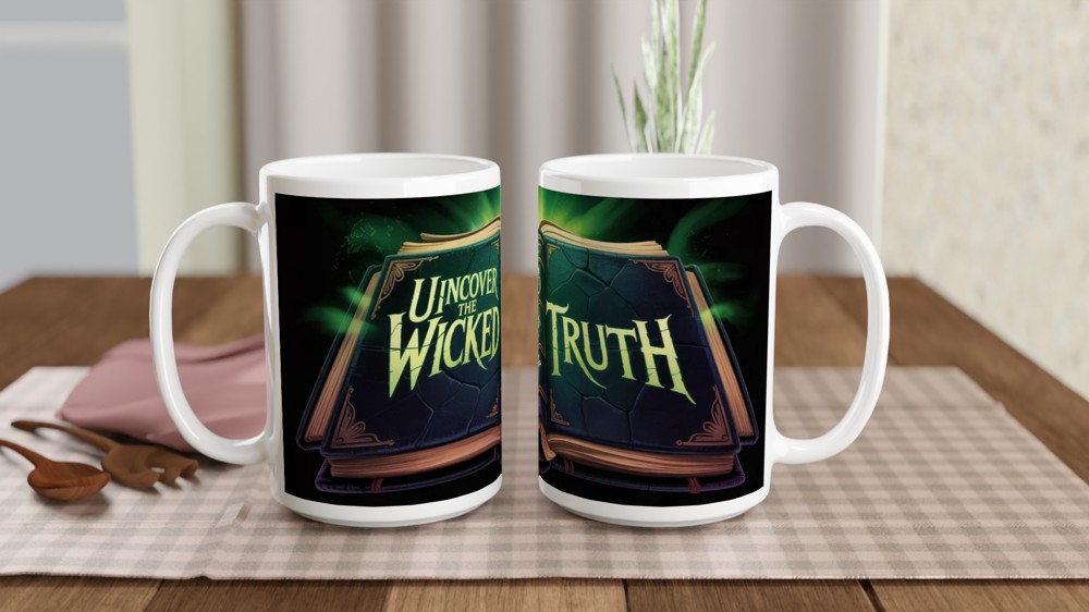 Wicked Spellbook Mug | Forbidden Grimoire Design | Musical Theatre Gift | Green Magic Wrap Around Mug — view 2