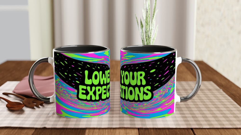 Lower Your Expectations Psychedelic Funny Mug — view 9