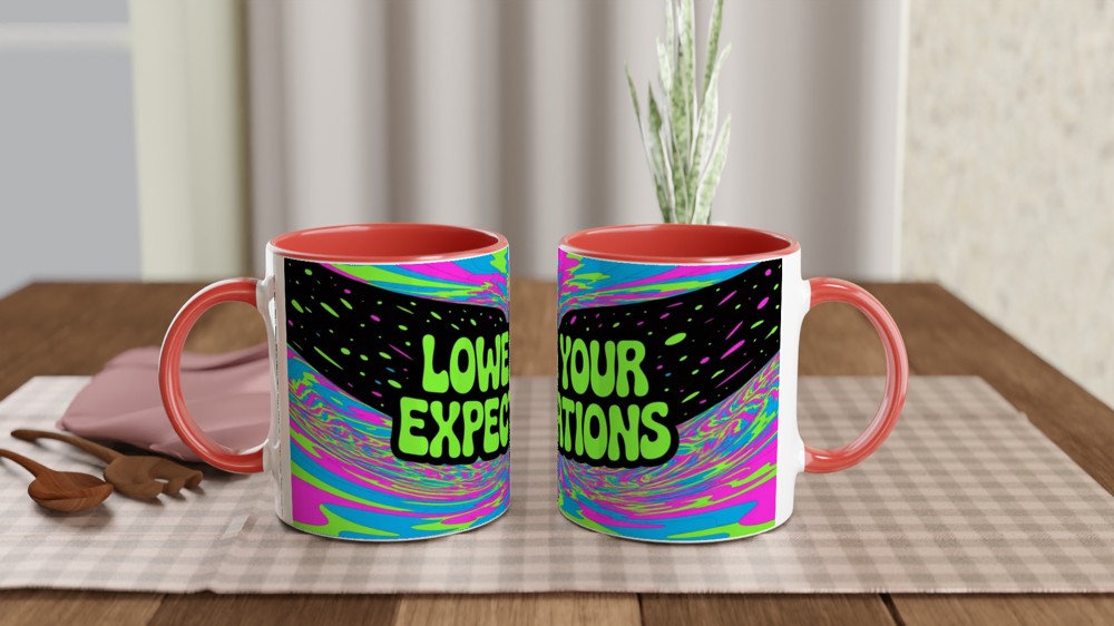Lower Your Expectations Psychedelic Funny Mug — view 7
