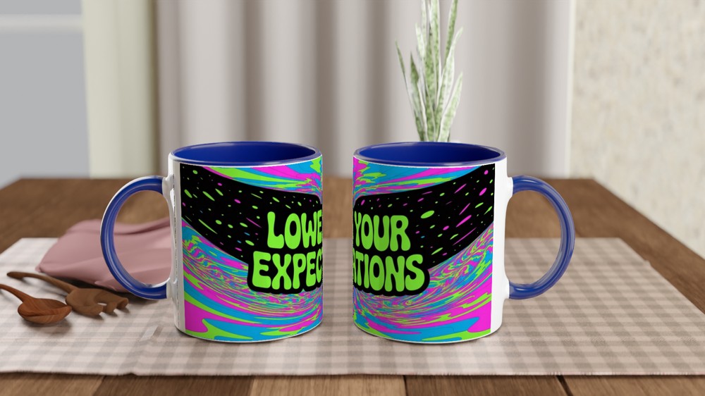 Lower Your Expectations Psychedelic Funny Mug — view 4