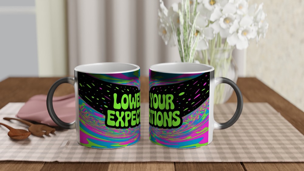 Lower Your Expectations Psychedelic Funny Mug — view 3