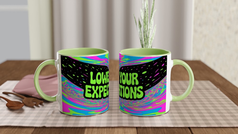 Lower Your Expectations Psychedelic Funny Mug — view 5