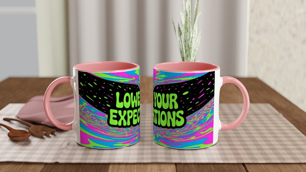 Lower Your Expectations Psychedelic Funny Mug — view 6