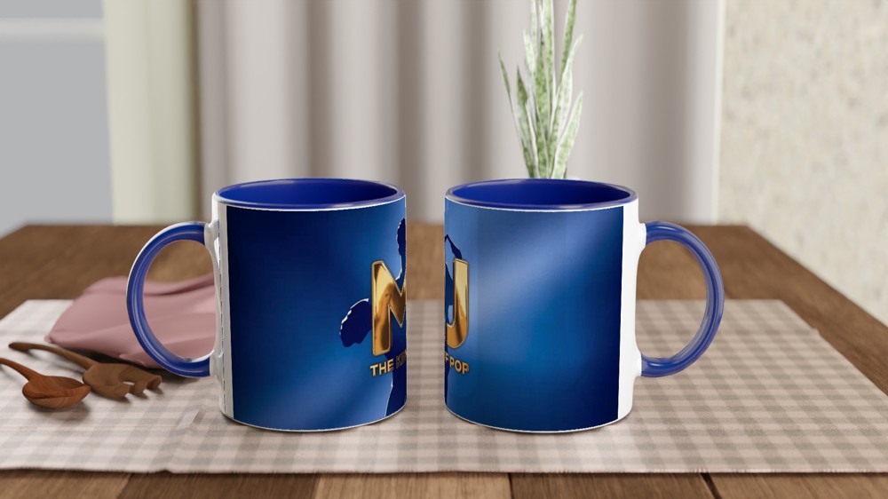 King of Pop Mug | Geometric MJ Gold Foil Design | Music Legend Gift for Him or Her | Royal Blue Pop Icon Coffee Cup — view 4