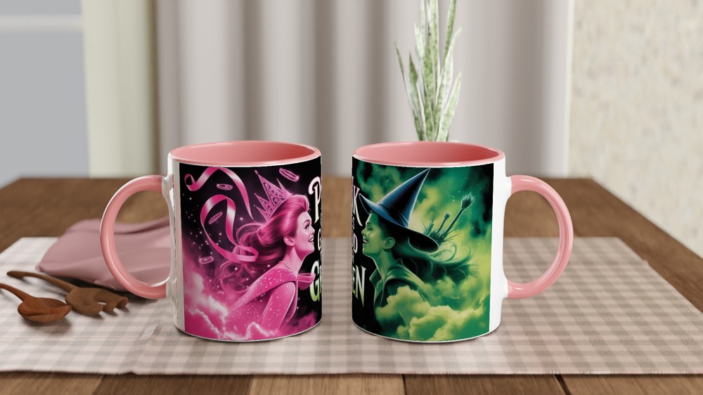 Wicked Mug | Elphaba and Glinda Split Design | Musical Theatre Gift | Pink and Green Theatre Lover Present — view 6