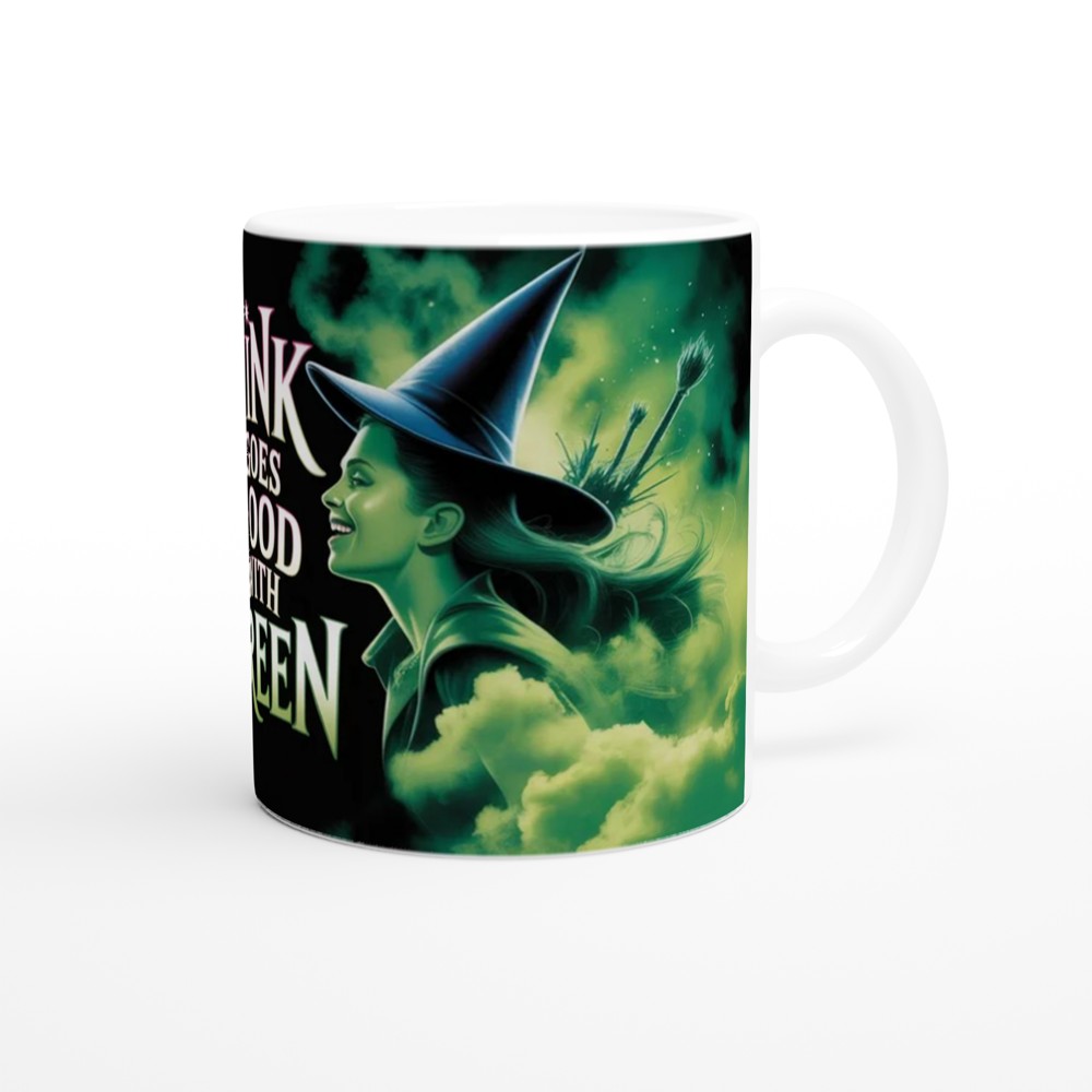 Wicked Mug | Elphaba and Glinda Split Design | Musical Theatre Gift | Pink and Green Theatre Lover Present — view 12