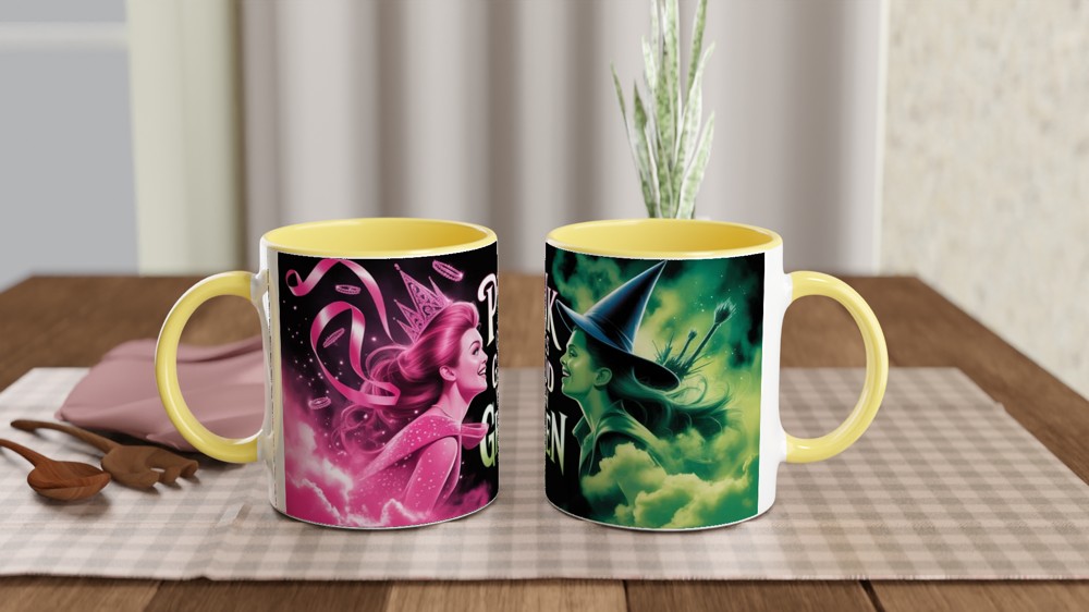 Wicked Mug | Elphaba and Glinda Split Design | Musical Theatre Gift | Pink and Green Theatre Lover Present — view 8