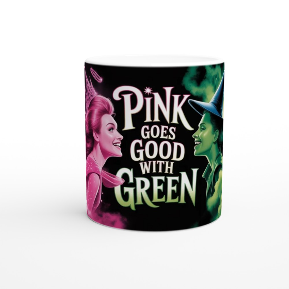 Wicked Mug | Elphaba and Glinda Split Design | Musical Theatre Gift | Pink and Green Theatre Lover Present — view 11