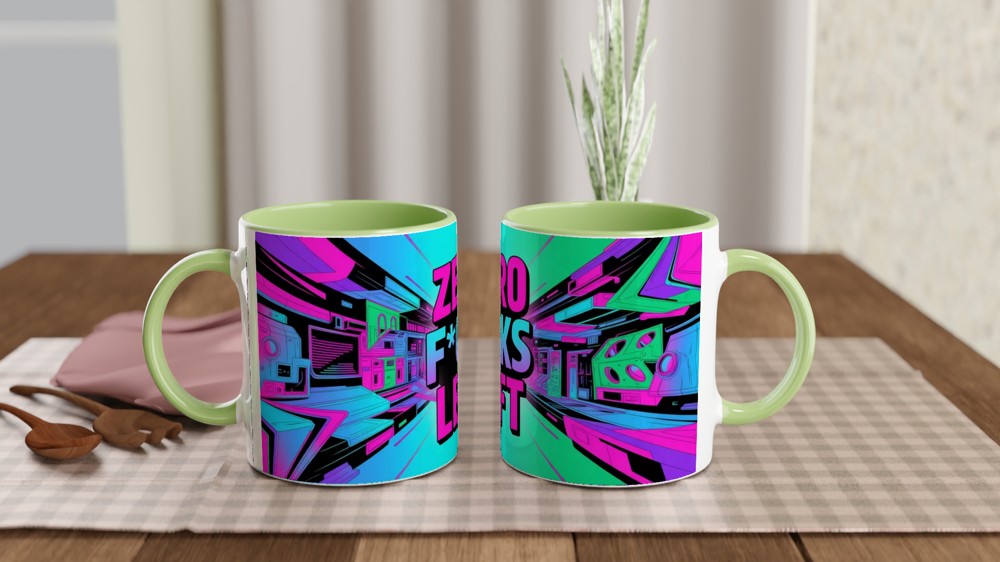 Zero Fucks Left Mug | Cyberpunk Neon Coffee Mug | Funny Rude Gift for Friends — view 5