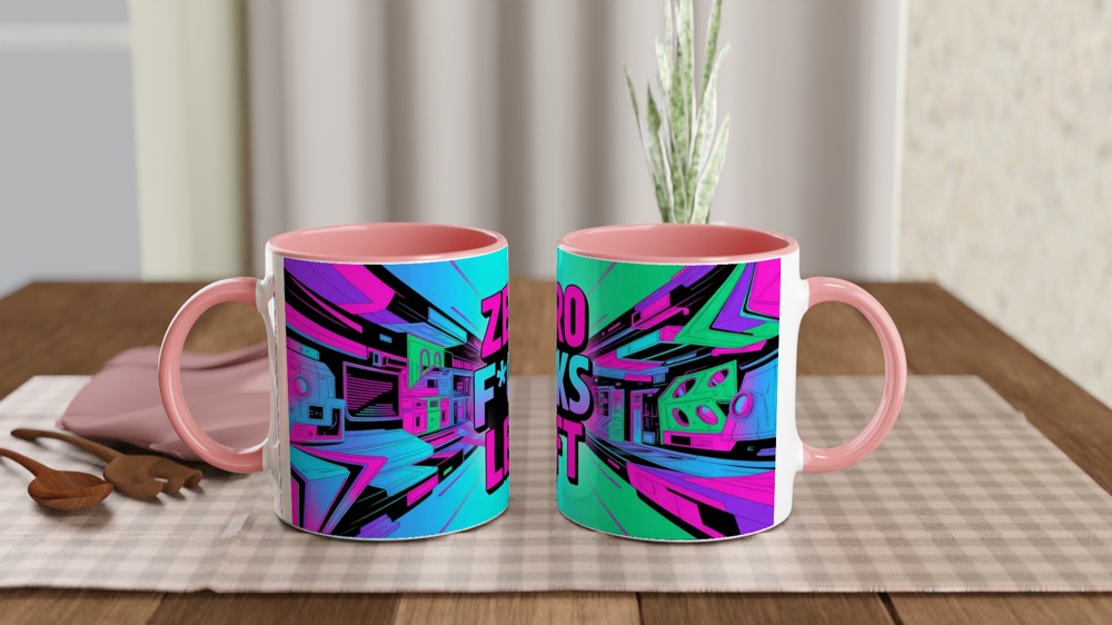 Zero Fucks Left Mug | Cyberpunk Neon Coffee Mug | Funny Rude Gift for Friends — view 6