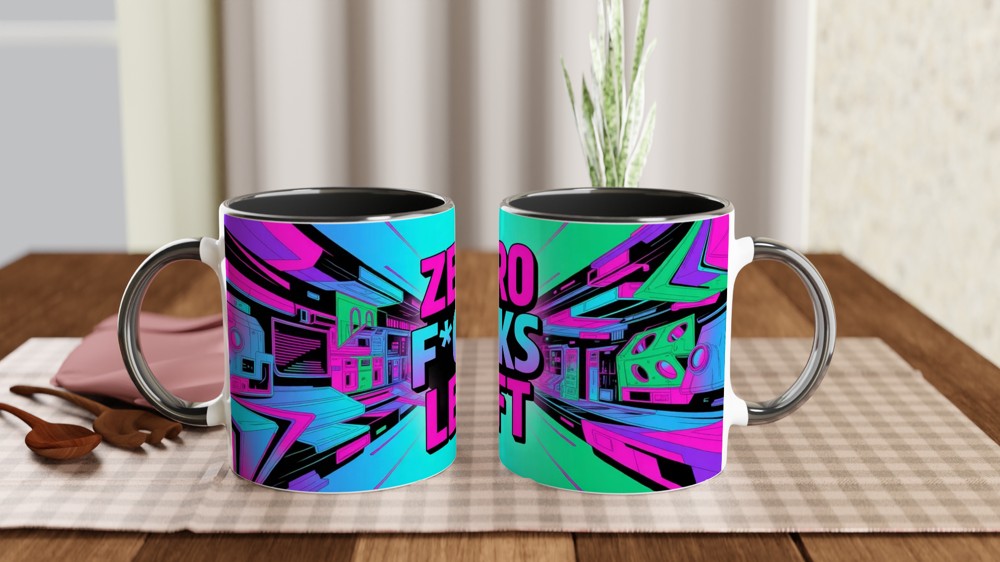 Zero Fucks Left Mug | Cyberpunk Neon Coffee Mug | Funny Rude Gift for Friends — view 9