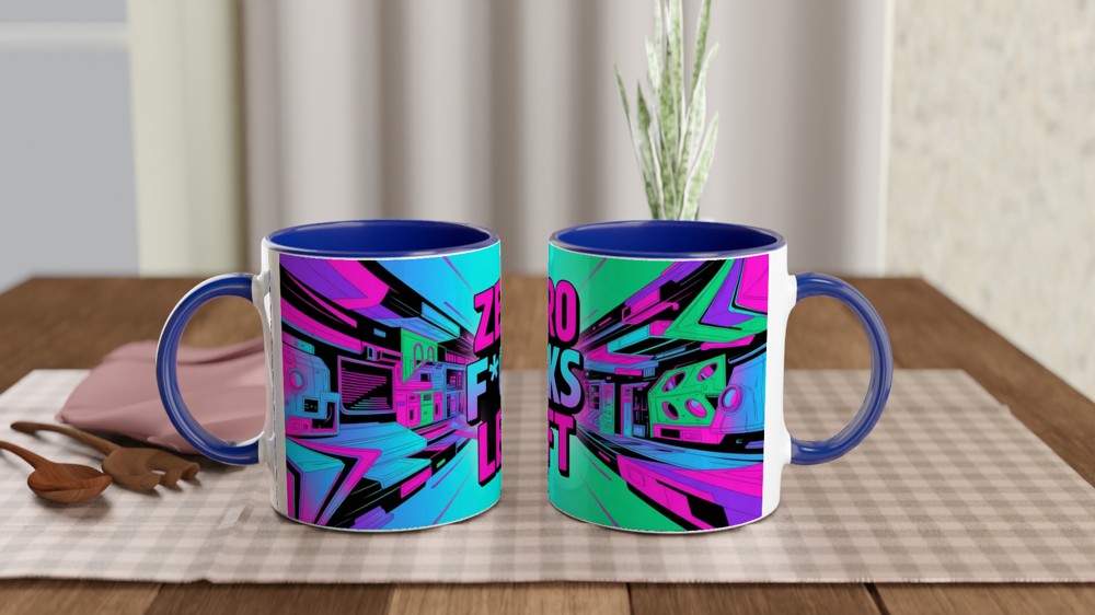 Zero Fucks Left Mug | Cyberpunk Neon Coffee Mug | Funny Rude Gift for Friends — view 4