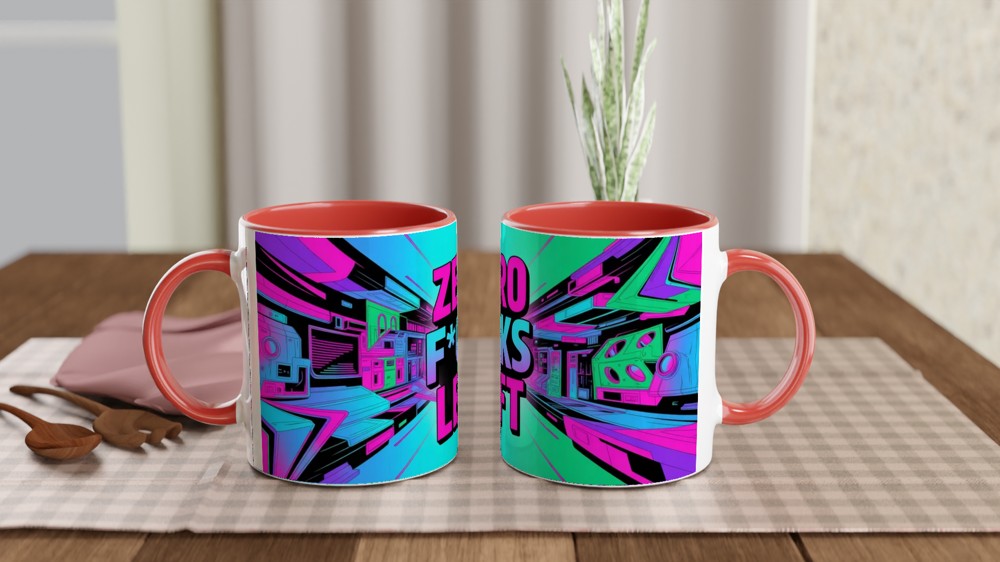 Zero Fucks Left Mug | Cyberpunk Neon Coffee Mug | Funny Rude Gift for Friends — view 7
