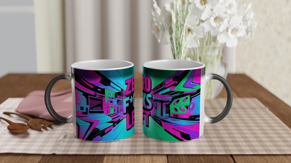 Zero Fucks Left Mug | Cyberpunk Neon Coffee Mug | Funny Rude Gift for Friends — view 3