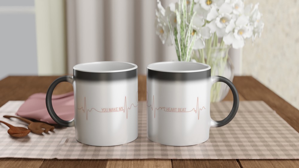 Valentine's Day Mug | You Make My Heart Beat | Romantic Anniversary Gift | Heartbeat Line Mug for Husband or Wife — view 3