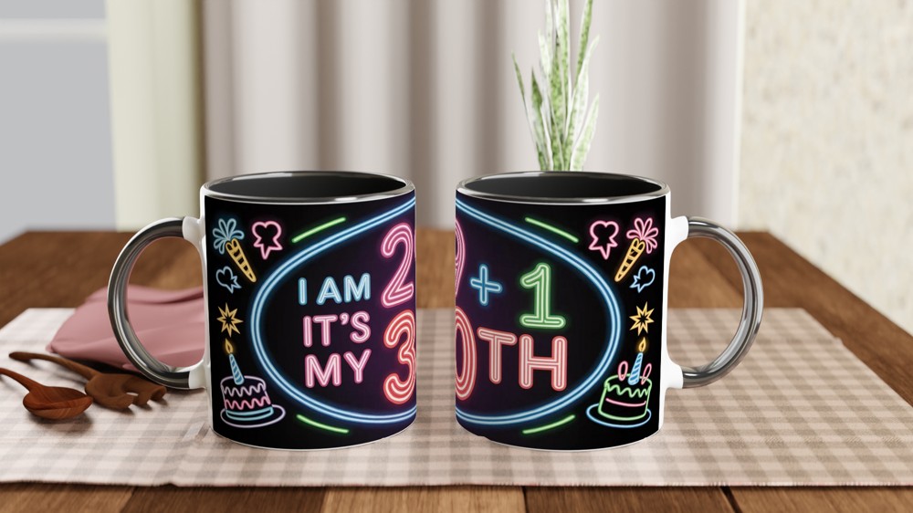 30th Birthday Mug | Funny 29 + 1 Neon Design | Turning 30 Gift for Her and Him | Best Friend Birthday Present — view 9