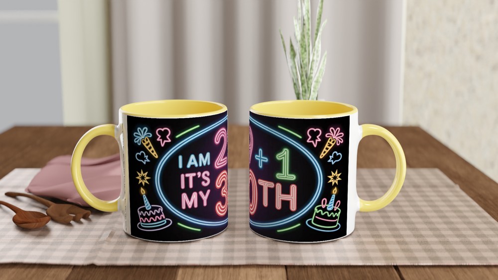 30th Birthday Mug | Funny 29 + 1 Neon Design | Turning 30 Gift for Her and Him | Best Friend Birthday Present — view 8