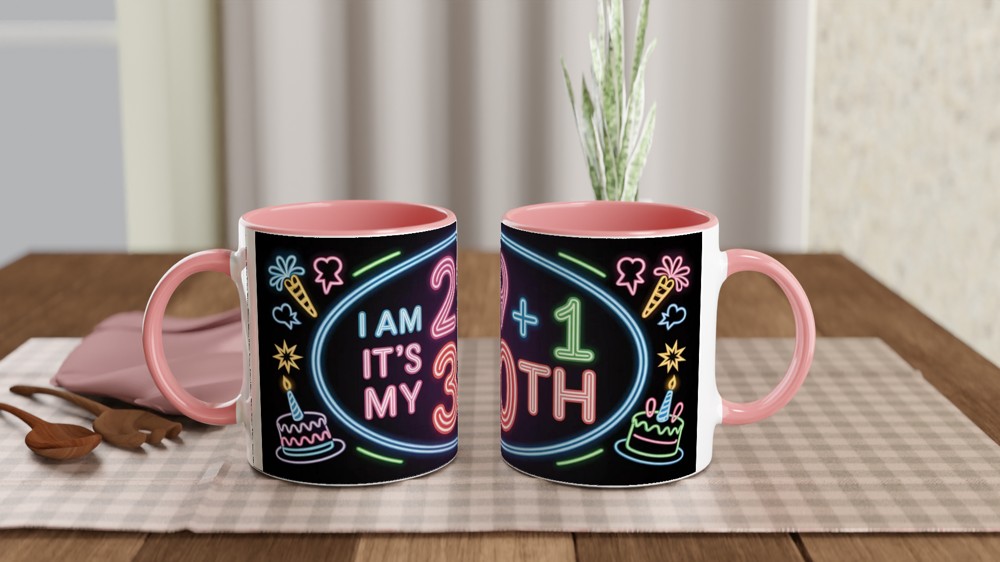 30th Birthday Mug | Funny 29 + 1 Neon Design | Turning 30 Gift for Her and Him | Best Friend Birthday Present — view 6