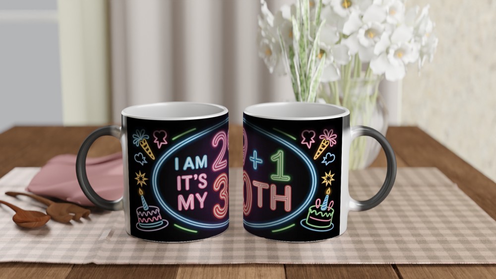 30th Birthday Mug | Funny 29 + 1 Neon Design | Turning 30 Gift for Her and Him | Best Friend Birthday Present — view 3