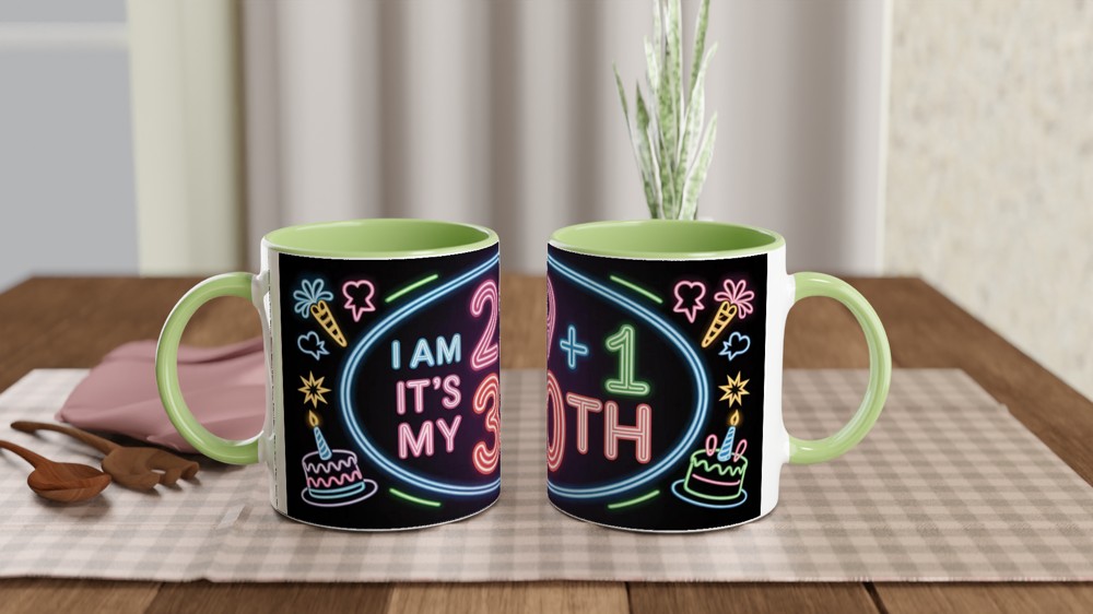 30th Birthday Mug | Funny 29 + 1 Neon Design | Turning 30 Gift for Her and Him | Best Friend Birthday Present — view 5