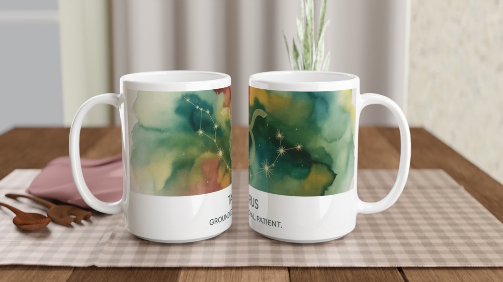 Taurus Mug | Astrology Star Sign Gift | Watercolor Zodiac Constellation Cup | Birthday Present for Her, Him or Best Friend — view 2