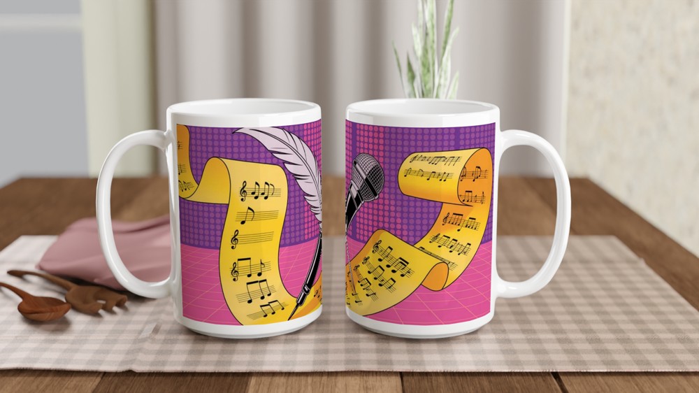 And Juliet Mug | Quill and Microphone Design | Musical Theatre Gift | Pop Shakespeare Fan Present — view 2
