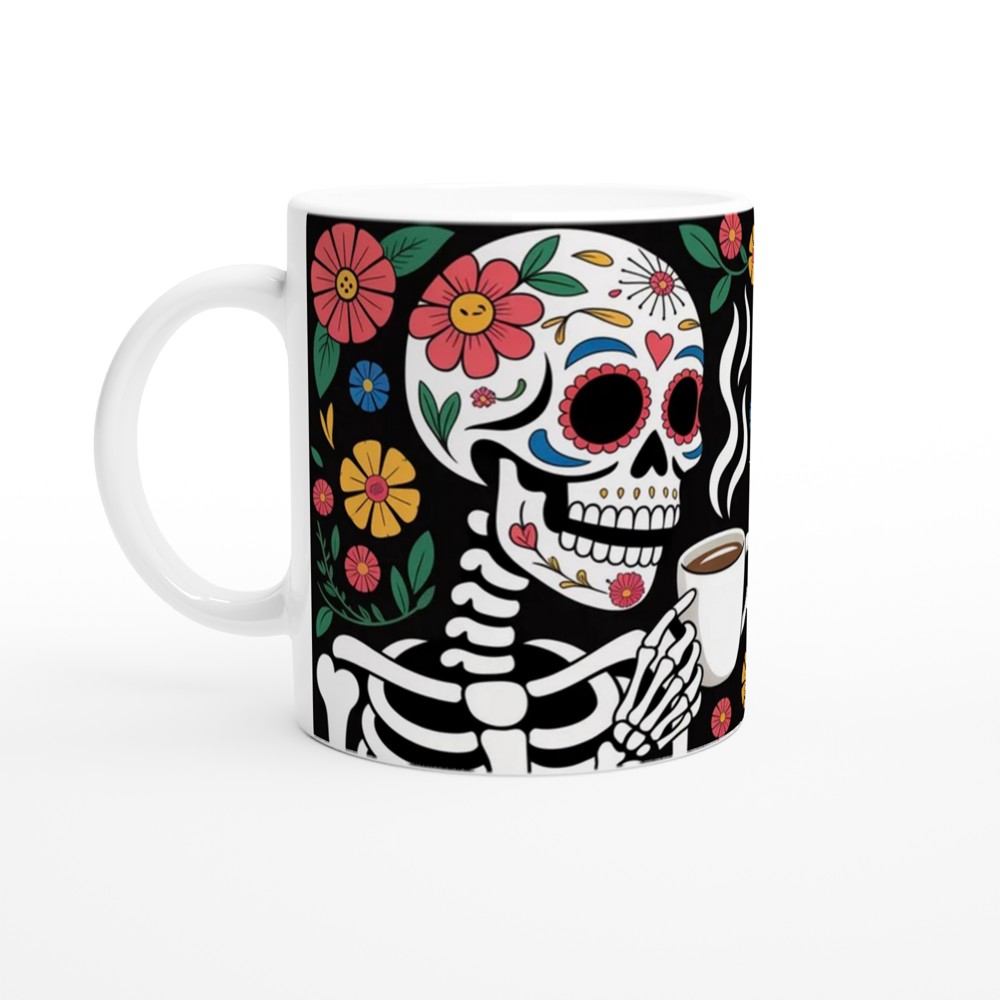 Dead Inside But Caffeinated Mug | Sugar Skull Skeleton Gift | Funny Gothic Coffee Cup | Witchy Present for Friends — view 2