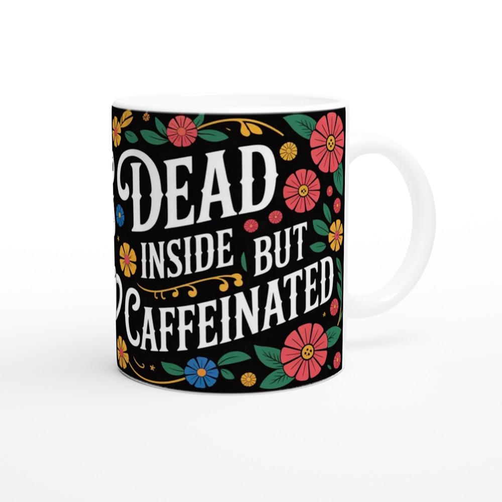 Dead Inside But Caffeinated Mug | Sugar Skull Skeleton Gift | Funny Gothic Coffee Cup | Witchy Present for Friends — view 4