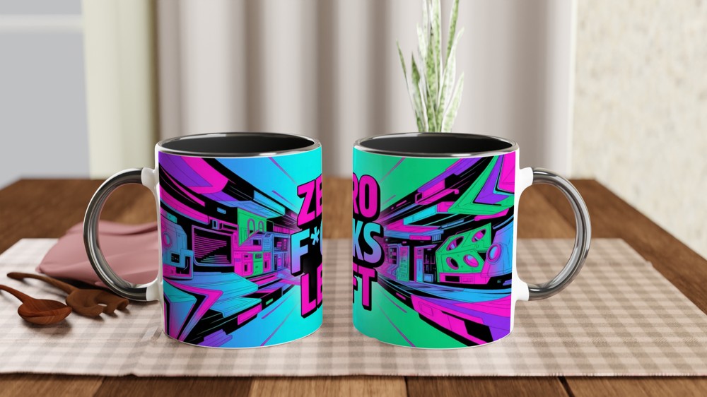 Zero F*cks Left - Retro Neon Cyberpunk Funny Mug — view 9