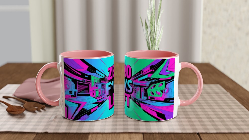 Zero F*cks Left - Retro Neon Cyberpunk Funny Mug — view 6