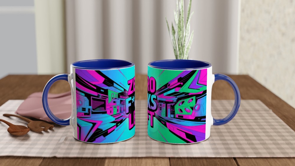 Zero F*cks Left - Retro Neon Cyberpunk Funny Mug — view 4