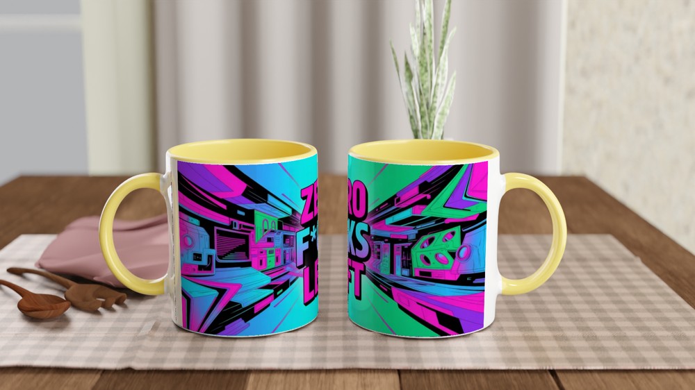 Zero F*cks Left - Retro Neon Cyberpunk Funny Mug — view 8