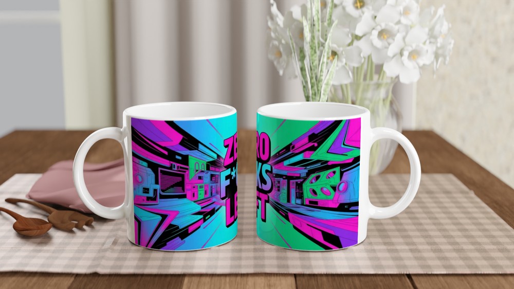 Zero F*cks Left - Retro Neon Cyberpunk Funny Mug
