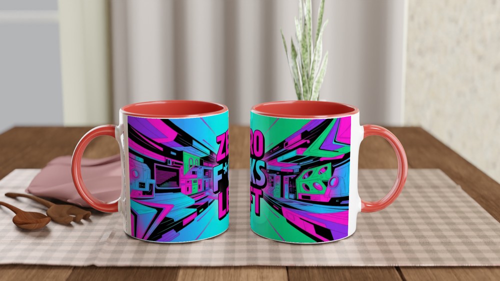 Zero F*cks Left - Retro Neon Cyberpunk Funny Mug — view 7