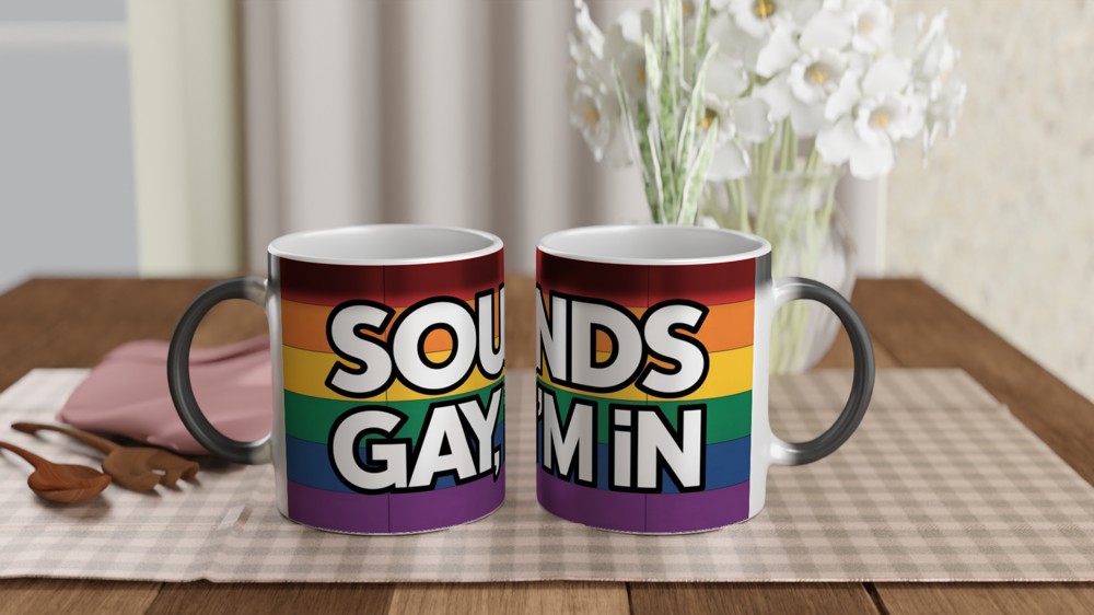 Sounds Gay I'm In Mug | Funny Pride Gift | Bold Rainbow Typography Mug | Queer Best Friend Birthday Present — view 3