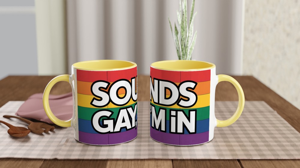 Sounds Gay I'm In Mug | Funny Pride Gift | Bold Rainbow Typography Mug | Queer Best Friend Birthday Present — view 8