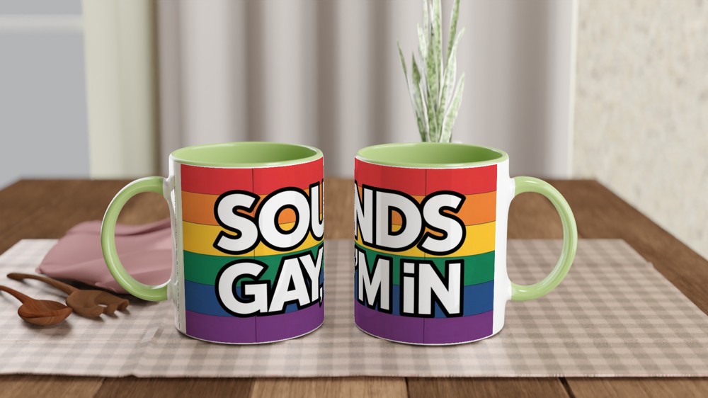 Sounds Gay I'm In Mug | Funny Pride Gift | Bold Rainbow Typography Mug | Queer Best Friend Birthday Present — view 5