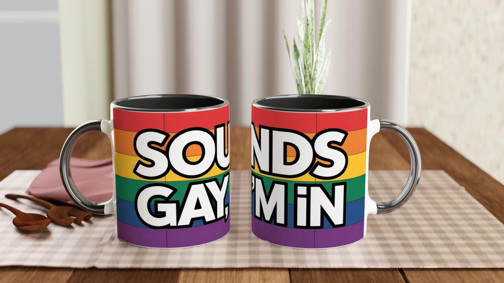 Sounds Gay I'm In Mug | Funny Pride Gift | Bold Rainbow Typography Mug | Queer Best Friend Birthday Present — view 9